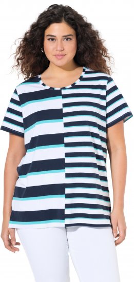 Ulla Popken Mix Stripe Short Sleeve Tee Deep Aqua - Painetut T-paidat naisille - 
