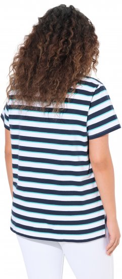 Ulla Popken Mix Stripe Short Sleeve Tee Deep Aqua - Painetut T-paidat naisille - 