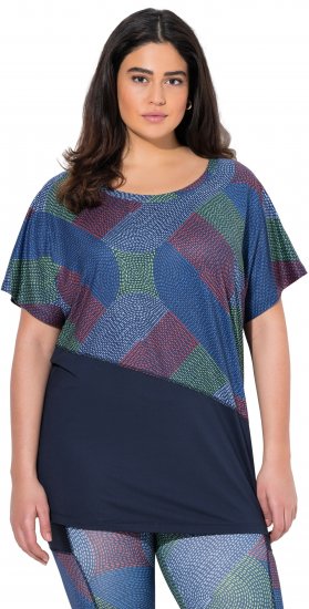 Ulla Popken Quick Drying Geometric Print Short Sleeve Tee Navy Blue - Painetut T-paidat naisille - 