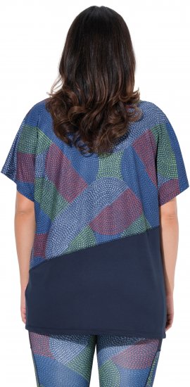 Ulla Popken Quick Drying Geometric Print Short Sleeve Tee Navy Blue - Painetut T-paidat naisille - 
