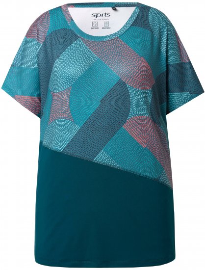 Ulla Popken Quick Drying Geometric Print Short Sleeve Tee Dark Petrol - Painetut T-paidat naisille - 