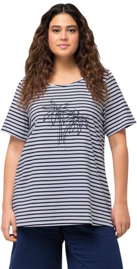 Ulla Popken Palm Tree Embroidered Tee Navy Blue - Painetut T-paidat naisille - 