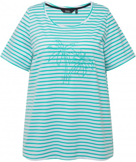 Ulla Popken Palm Tree Embroidered Tee Turquoise Green - Painetut T-paidat naisille - 