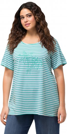 Ulla Popken Palm Tree Embroidered Tee Turquoise Green - Painetut T-paidat naisille - 