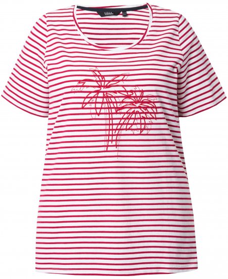 Ulla Popken Palm Tree Embroidered Tee Dark Raspberry - Painetut T-paidat naisille - 