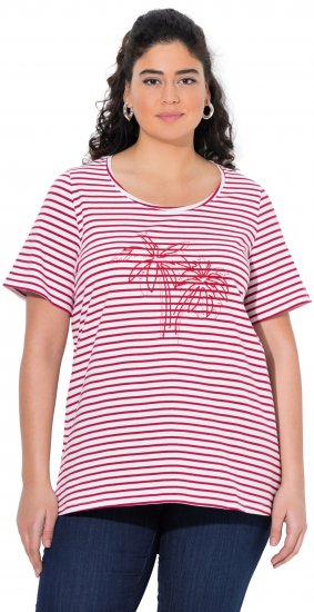 Ulla Popken Palm Tree Embroidered Tee Dark Raspberry - Painetut T-paidat naisille - 