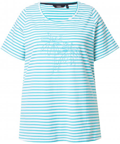 Ulla Popken Palm Tree Embroidered Tee Deep Aqua - Painetut T-paidat naisille - 