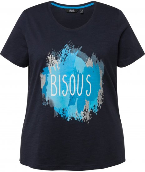 Ulla Popken BISOUS Short Sleeve Graphic Tee Navy Blue - Painetut T-paidat naisille - 