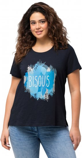 Ulla Popken BISOUS Short Sleeve Graphic Tee Navy Blue - Painetut T-paidat naisille - 