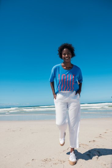 Ulla Popken LOVE Short Sleeve Graphic Tee Sapphire Blue - Painetut T-paidat naisille - 