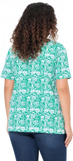 Ulla Popken Coral Reef Printed Short Sleeve V-Neck Tee Emerald - Painetut T-paidat naisille - 