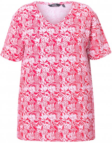 Ulla Popken Coral Reef Printed Short Sleeve V-Neck Tee Lychee - Painetut T-paidat naisille - 