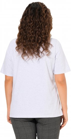 Ulla Popken Embroidered Face Motif Short Sleeve V-Neck Tee Light Grey Melange - Painetut T-paidat naisille - 