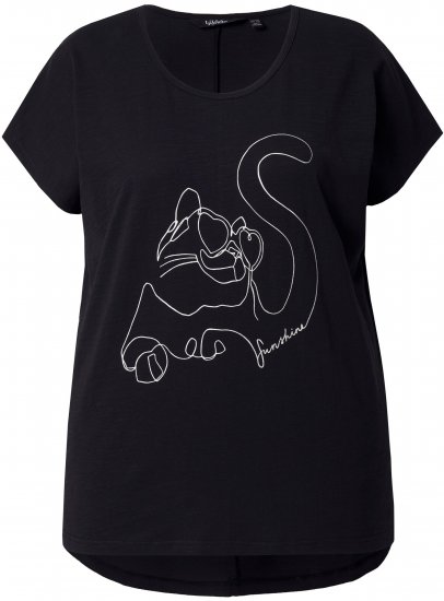 Ulla Popken Metallic Animal Cap Sleeve Graphic Tee Black - Painetut T-paidat naisille - 