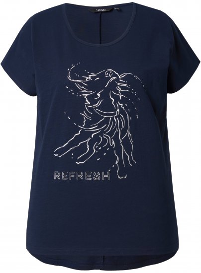 Ulla Popken Metallic Animal Cap Sleeve Graphic Tee Navy - Painetut T-paidat naisille - 