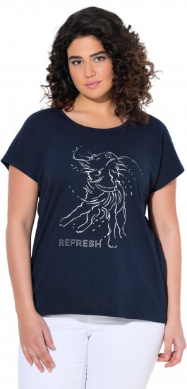 Ulla Popken Metallic Animal Cap Sleeve Graphic Tee Navy - Painetut T-paidat naisille - 