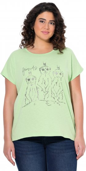 Ulla Popken Metallic Animal Cap Sleeve Graphic Tee Green - Painetut T-paidat naisille - 