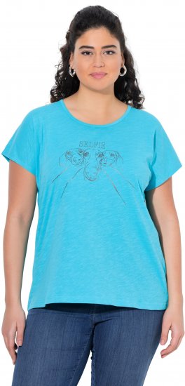 Ulla Popken Metallic Animal Cap Sleeve Graphic Tee Deep Aqua - Painetut T-paidat naisille - 