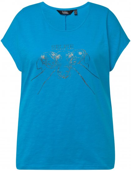 Ulla Popken Metallic Animal Cap Sleeve Graphic Tee Sapphire Blue - Painetut T-paidat naisille - 