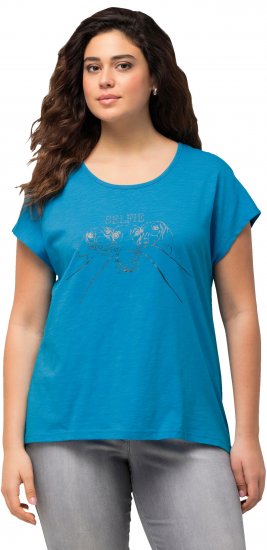 Ulla Popken Metallic Animal Cap Sleeve Graphic Tee Sapphire Blue - Painetut T-paidat naisille - 
