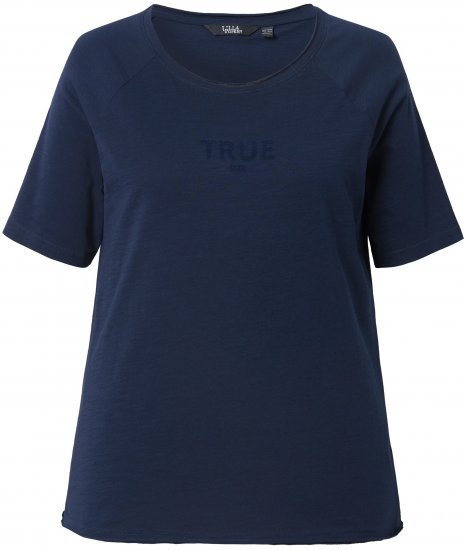 Ulla Popken TRUE Lettering Short Sleeve Tee Navy Blue - Painetut T-paidat naisille - 