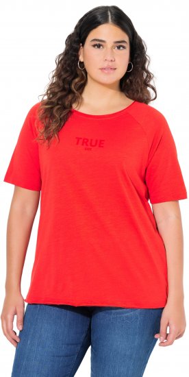 Ulla Popken TRUE Lettering Short Sleeve Tee Neon Red - Painetut T-paidat naisille - 