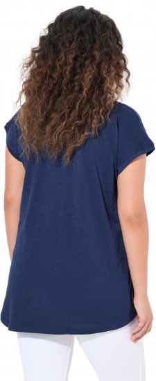 Ulla Popken Half-Sleeve A-line V-Neck Boat Pattern T-Shirt Ink Blue - Painetut T-paidat naisille - 