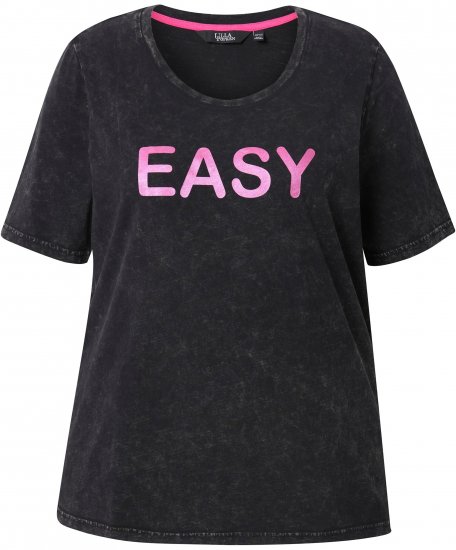 Ulla Popken Easy Short Sleeve Acid Wash Graphic Tee Black - Painetut T-paidat naisille - 