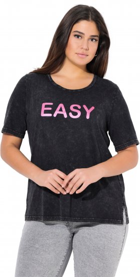 Ulla Popken Easy Short Sleeve Acid Wash Graphic Tee Black - Painetut T-paidat naisille - 