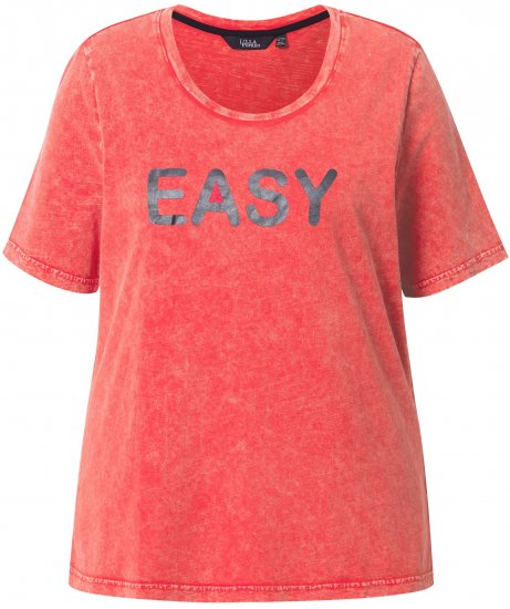 Ulla Popken Easy Short Sleeve Acid Wash Graphic Tee Light Red - Painetut T-paidat naisille - 