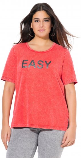 Ulla Popken Easy Short Sleeve Acid Wash Graphic Tee Light Red - Painetut T-paidat naisille - 