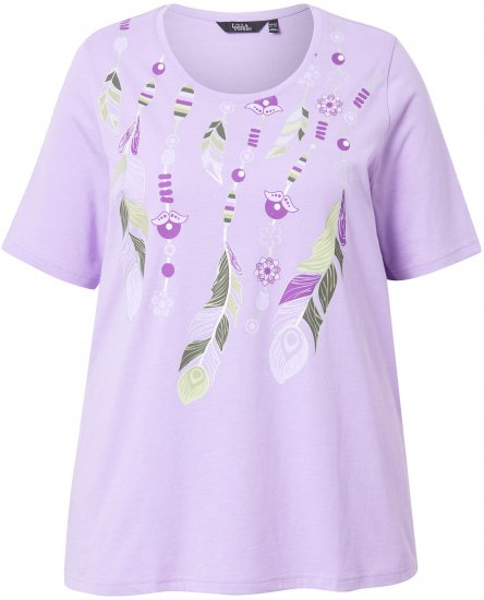 Ulla Popken Metallic Feather Short Sleeve Graphic Tee Lavender - Painetut T-paidat naisille - 
