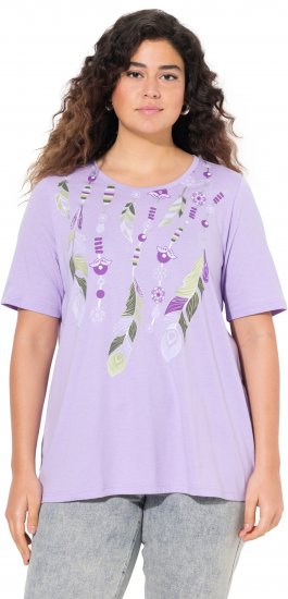 Ulla Popken Metallic Feather Short Sleeve Graphic Tee Lavender - Painetut T-paidat naisille - 