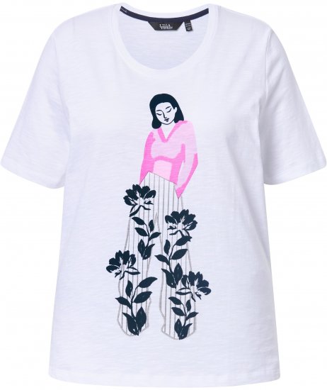 Ulla Popken Flocked Short Sleeve Graphic Tee Snow White - Painetut T-paidat naisille - 
