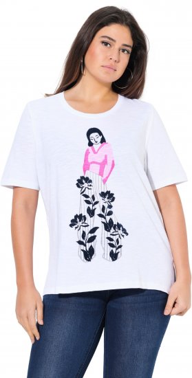 Ulla Popken Flocked Short Sleeve Graphic Tee Snow White - Painetut T-paidat naisille - 