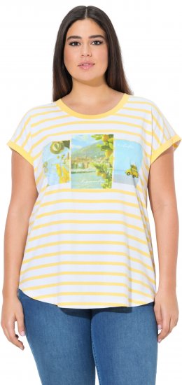 Ulla Popken Striped Short Sleeve Citrus Graphic Tee Sun Yellow - Painetut T-paidat naisille - 