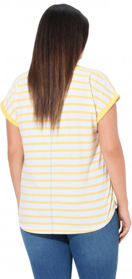 Ulla Popken Striped Short Sleeve Citrus Graphic Tee Sun Yellow - Painetut T-paidat naisille - 