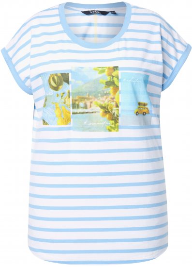 Ulla Popken Striped Short Sleeve Citrus Graphic Tee Light Blue - Painetut T-paidat naisille - 