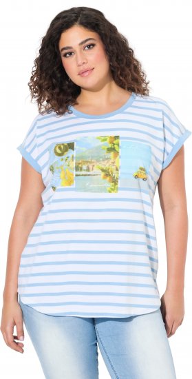 Ulla Popken Striped Short Sleeve Citrus Graphic Tee Light Blue - Painetut T-paidat naisille - 
