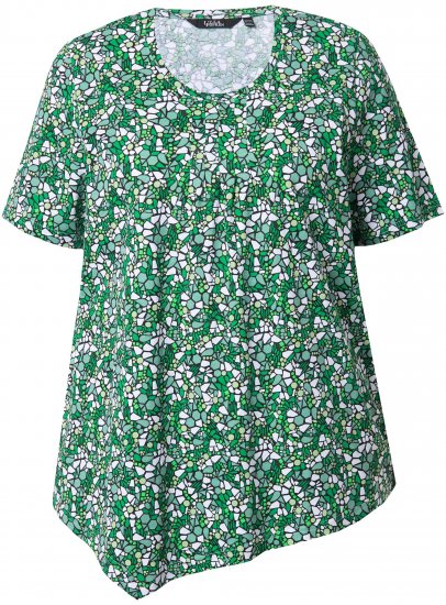 Ulla Popken Floral Pointed Hem Short Sleeve Tee Green - Painetut T-paidat naisille - 
