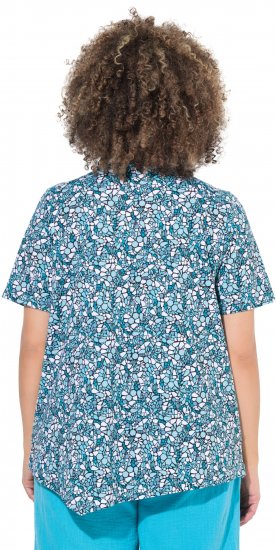 Ulla Popken Floral Pointed Hem Short Sleeve Tee Deep Aqua - Painetut T-paidat naisille - 