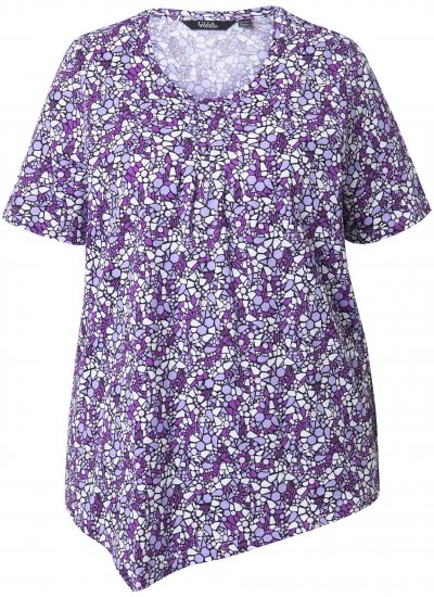 Ulla Popken Floral Pointed Hem Short Sleeve Tee Purple - Painetut T-paidat naisille - 