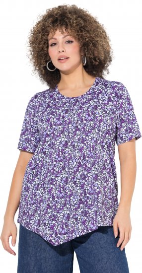 Ulla Popken Floral Pointed Hem Short Sleeve Tee Purple - Painetut T-paidat naisille - 