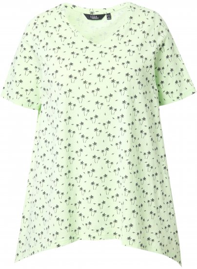 Ulla Popken Palm Tree Print Pointed Hem Tee Lett Lime - Painetut T-paidat naisille - 