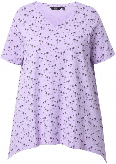 Ulla Popken Palm Tree Print Pointed Hem Tee Lavender - Painetut T-paidat naisille - 
