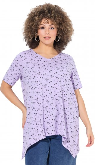 Ulla Popken Palm Tree Print Pointed Hem Tee Lavender - Painetut T-paidat naisille - 