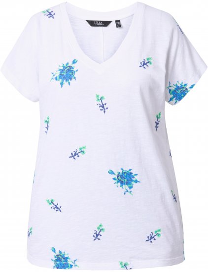 Ulla Popken Cross Stitch Short Sleeve Tee Snow White - Painetut T-paidat naisille - 