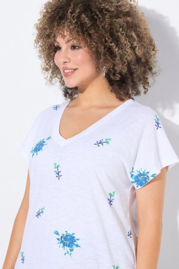 Ulla Popken Cross Stitch Short Sleeve Tee Snow White - Painetut T-paidat naisille - Printti-t-paidat naisille