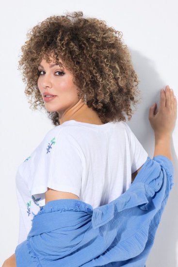 Ulla Popken Cross Stitch Short Sleeve Tee Snow White - Painetut T-paidat naisille - Printti-t-paidat naisille