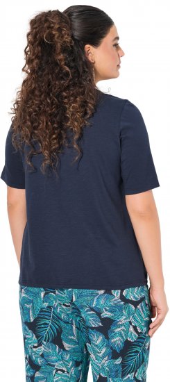 Ulla Popken Ride The Wave Short Sleeve V-Neck Graphic Tee Navy Blue - Painetut T-paidat naisille - 